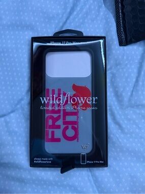 Wildflowers iPhone 17 Pro Max Case in Gray with Pink Accent MADHAPPYxFREECITY